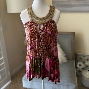 VENUS Animal Print Halter Blouse with Gold Detail
